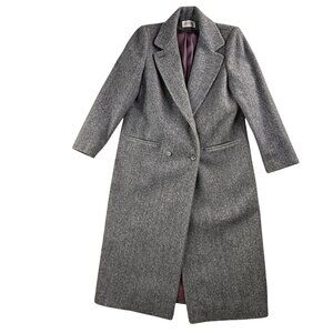 Vintage J.G. Hook Coat Womens Medium Gray Wool Herringbone Tweed Overcoat USA